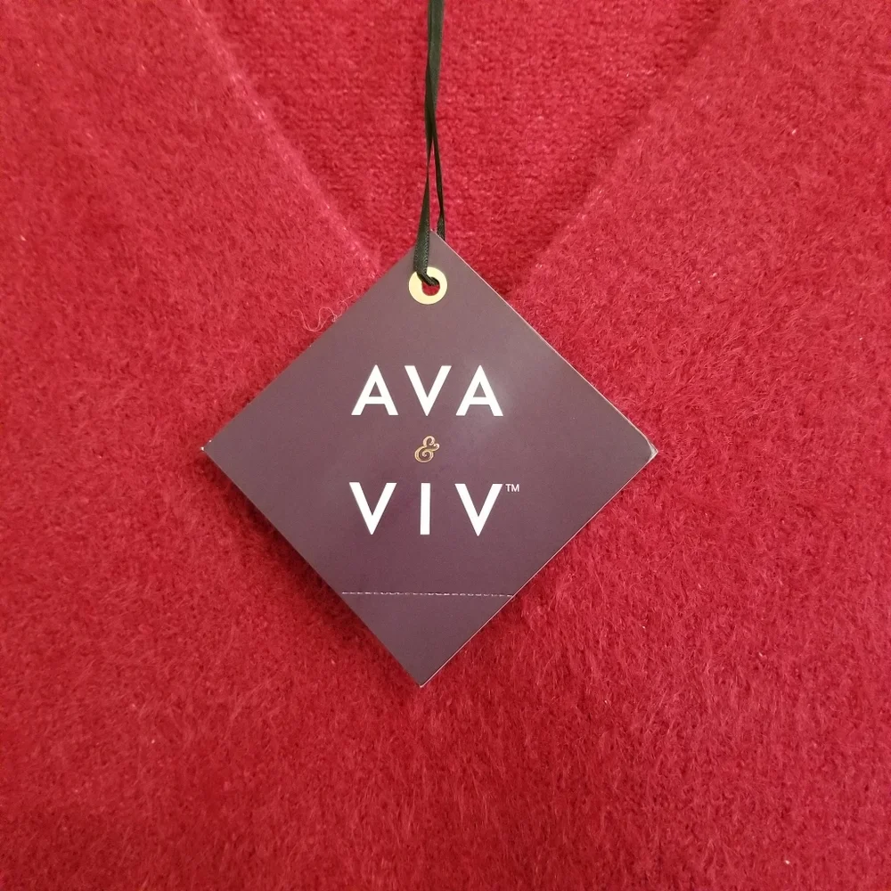 NWT Ava & Viv Red Majenta Fuzzy V Neck Sweater Size 1X